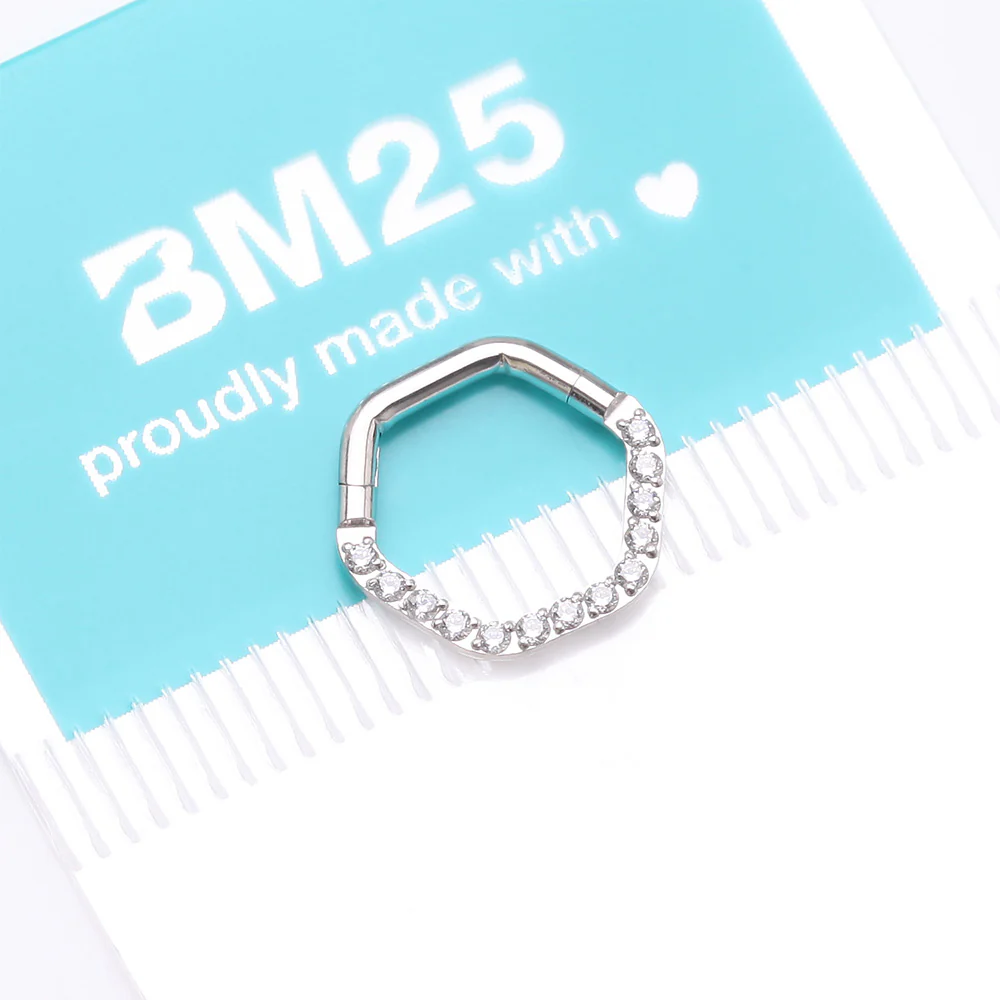Brilliant Sparkle Multi-Gem Hexagon Clicker Hoop Ring - Image 5