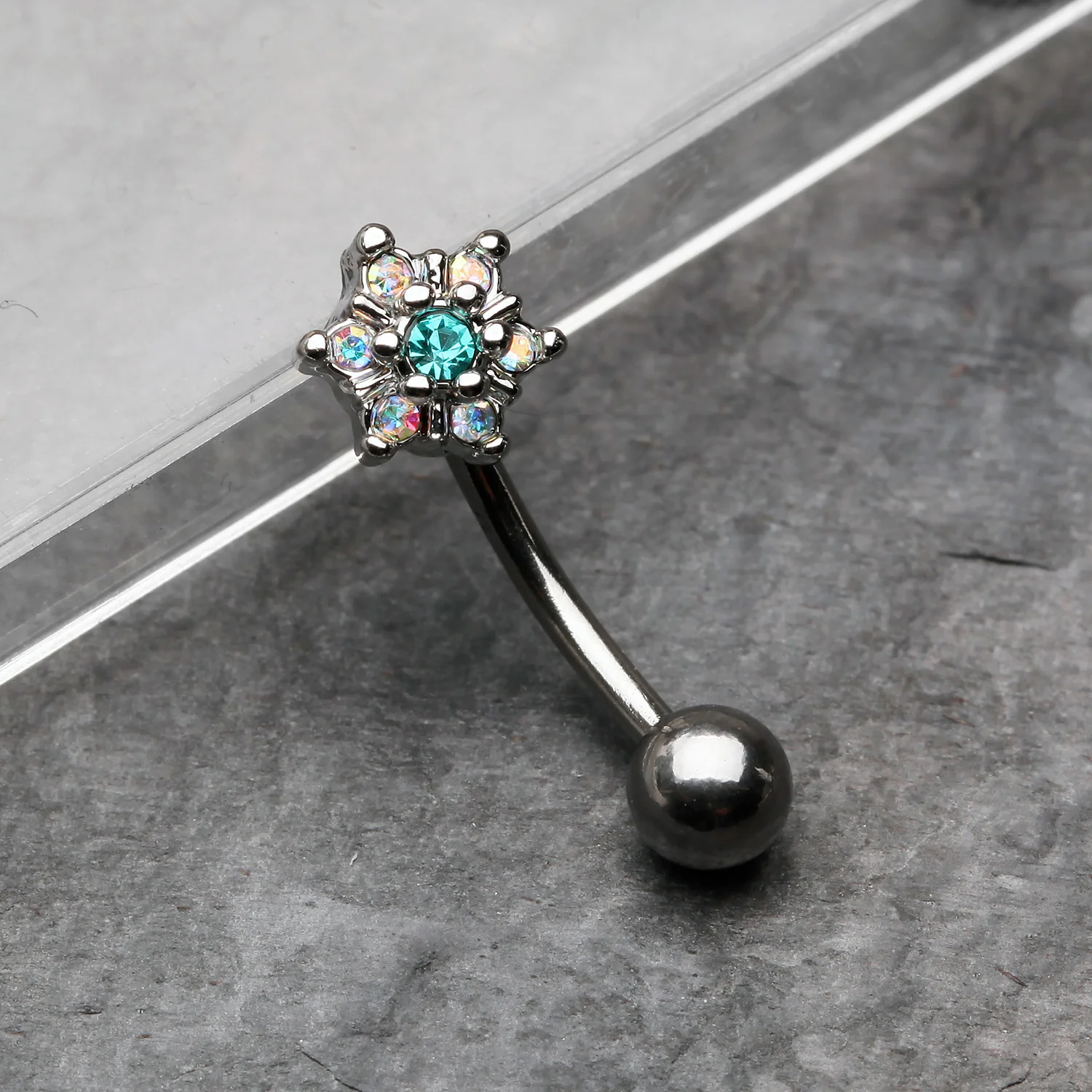 Brilliant Sparkle Spring Flower Eyebrow Curved Barbell Ring - Image 2