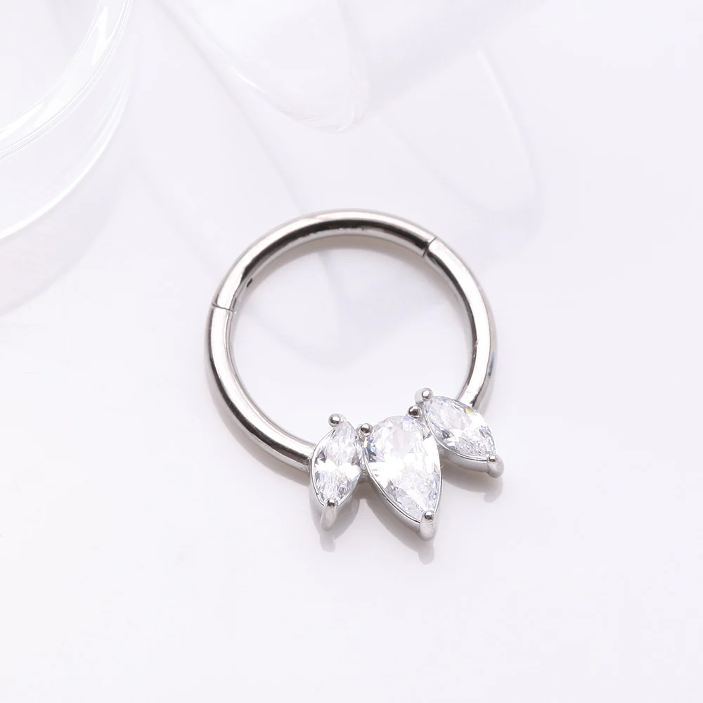 Brilliant Sparkle Teardrop Marquise Drop Clicker Hoop Ring - Image 3