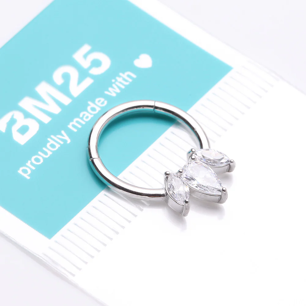 Brilliant Sparkle Teardrop Marquise Drop Clicker Hoop Ring - Image 5