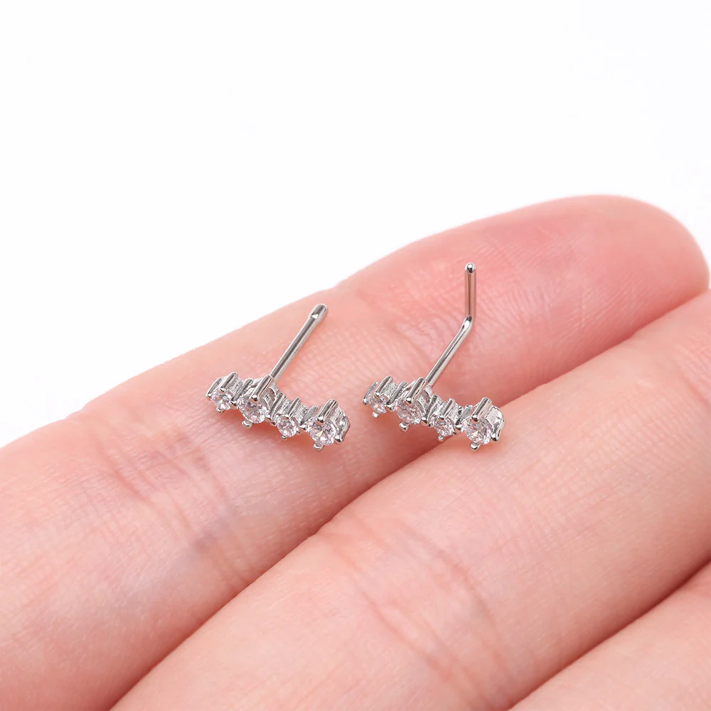 Brilliant Sparkle ZigZag Multi-Gem L-Shaped Nose Ring - Image 4