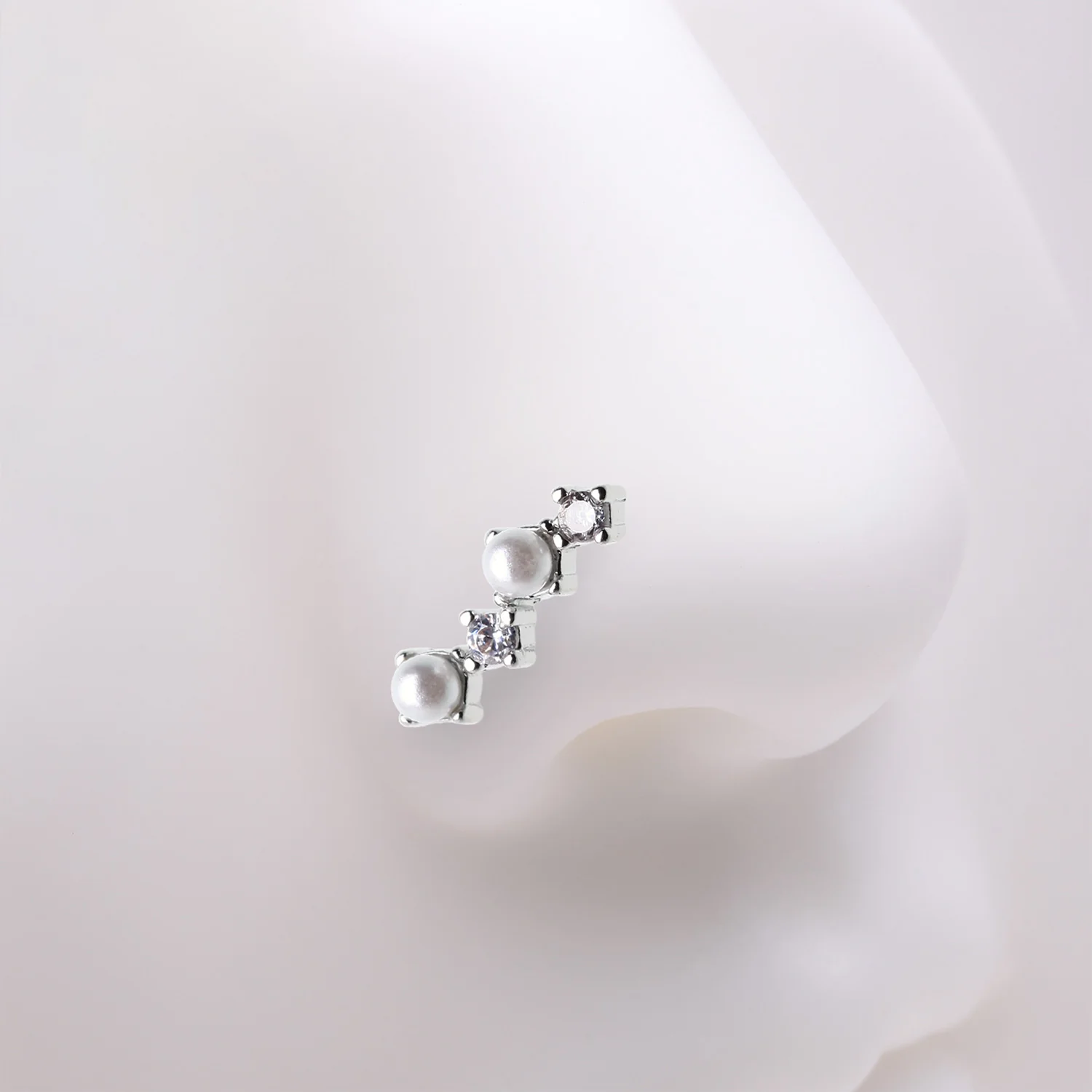 Brilliant Sparkle ZigZag Pearlescent Multi-Gem Nose Stud Ring - Image 2
