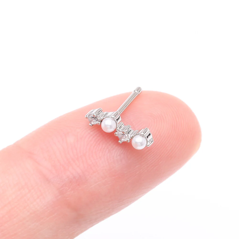 Brilliant Sparkle ZigZag Pearlescent Multi-Gem Nose Stud Ring - Image 3