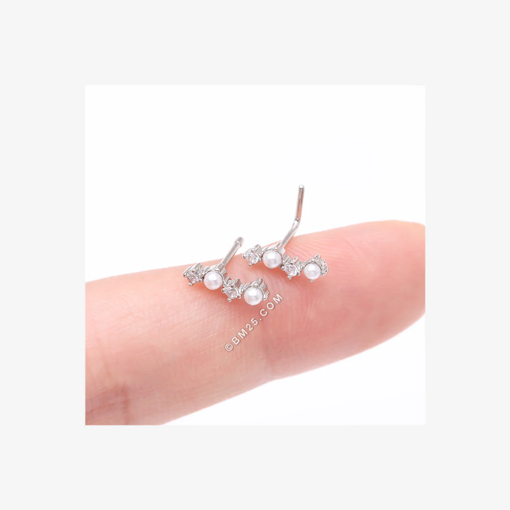 Brilliant Sparkle ZigZag Pearlescent Multi-Gem Nose Stud Ring - Image 4