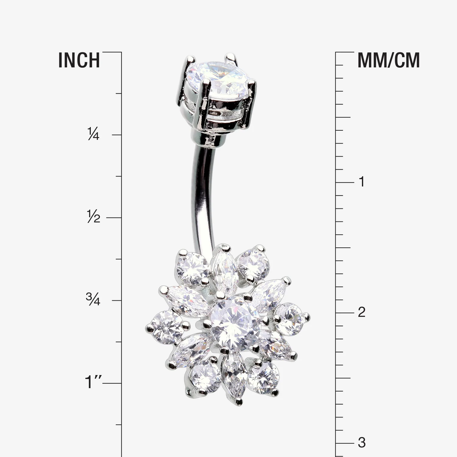 Brilliant Sunburst Floral Sparkle Belly Button Ring - Image 2