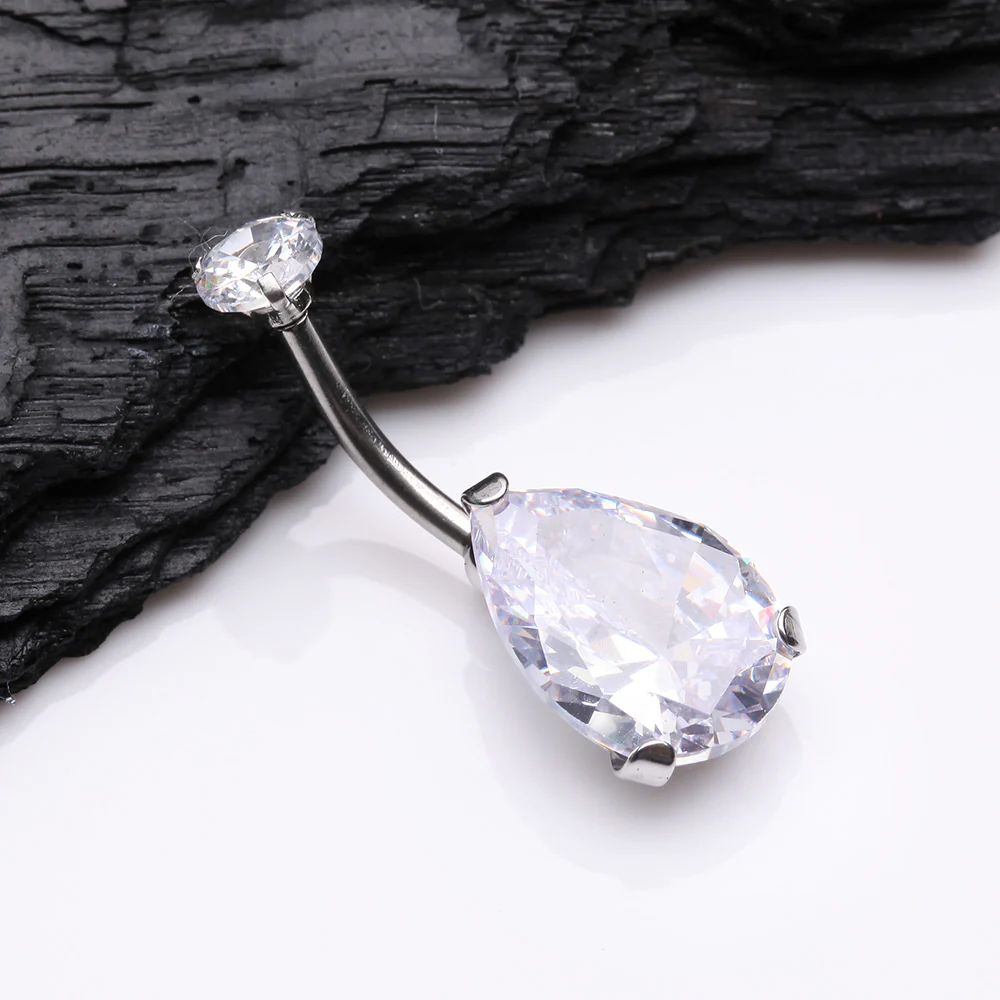 Brilliant Teardrop Sparkle Internally Threaded Steel Belly Ring - Image 3