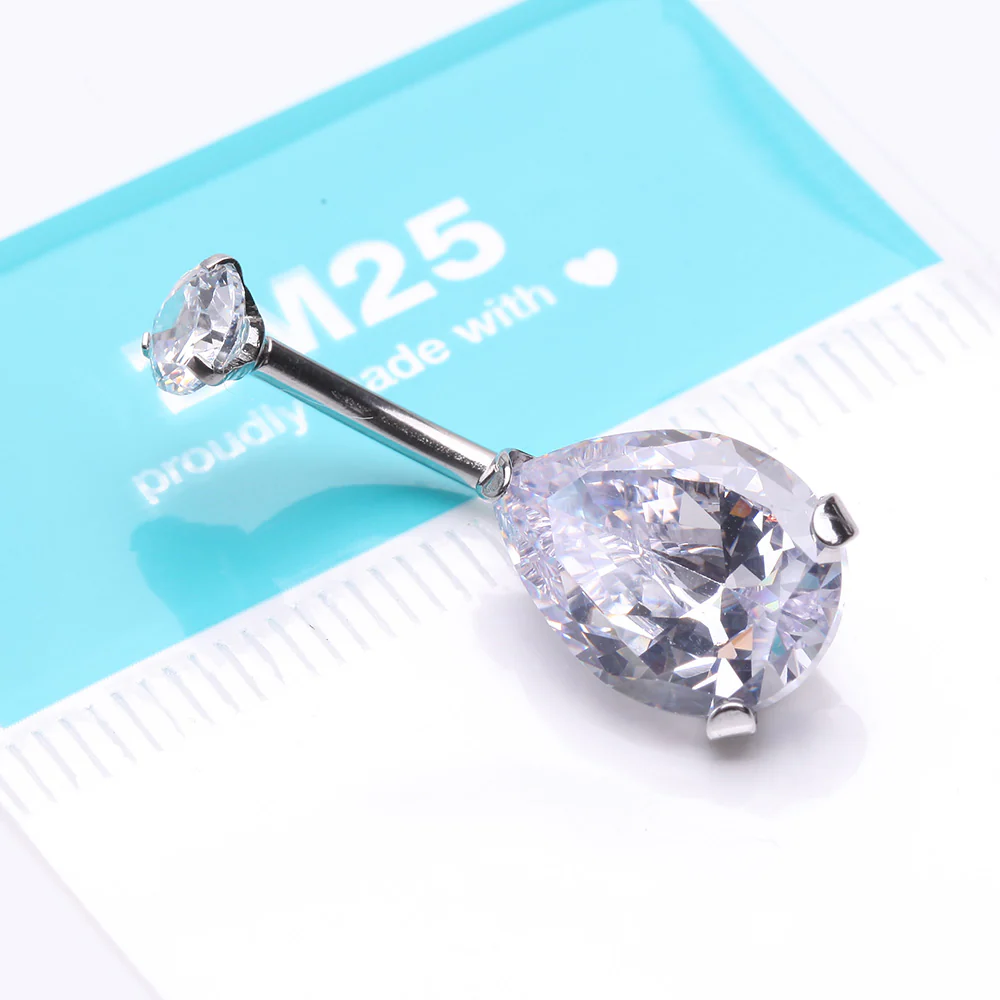 Brilliant Teardrop Sparkle Internally Threaded Steel Belly Ring - Image 4