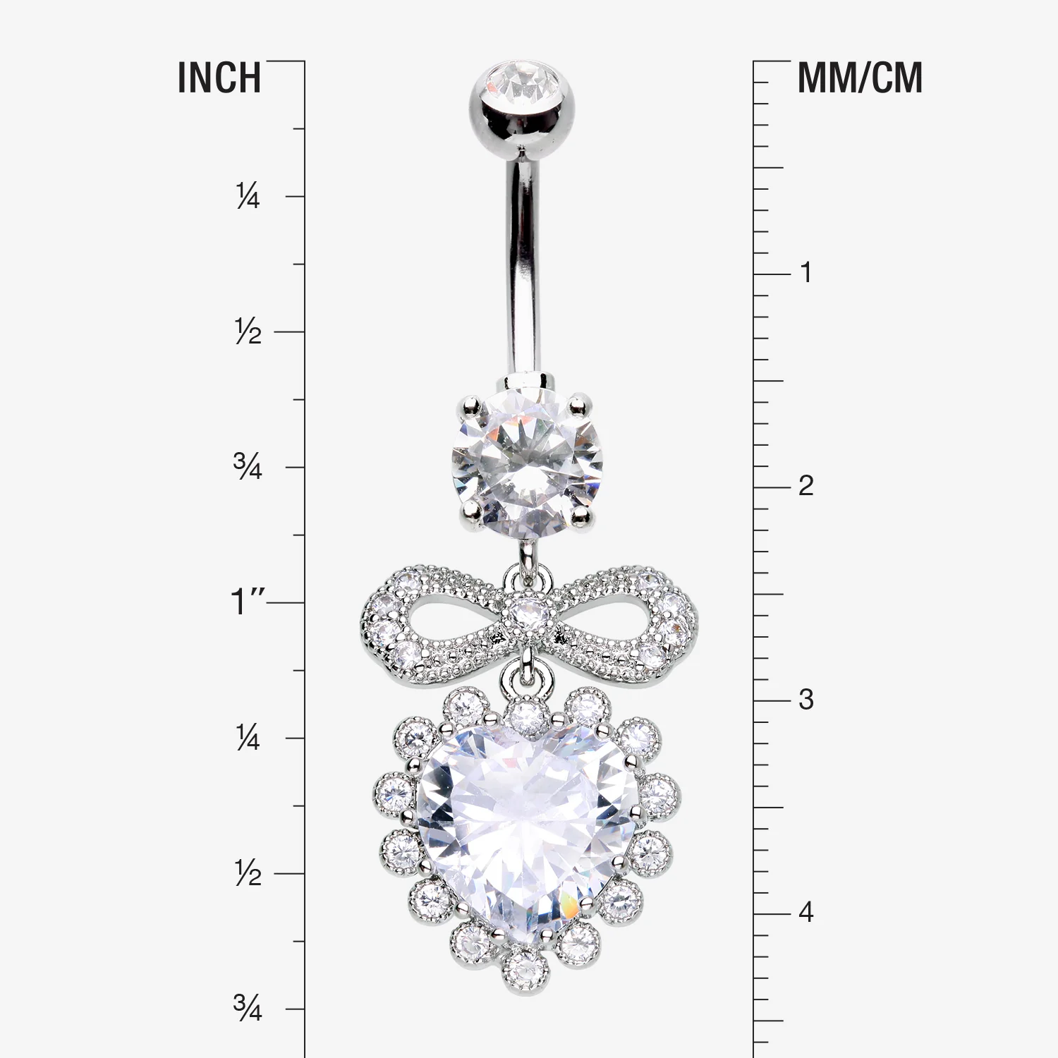 Bubbly Heart Sparkle Bow-Tie Dangle Belly Button Ring - Image 2
