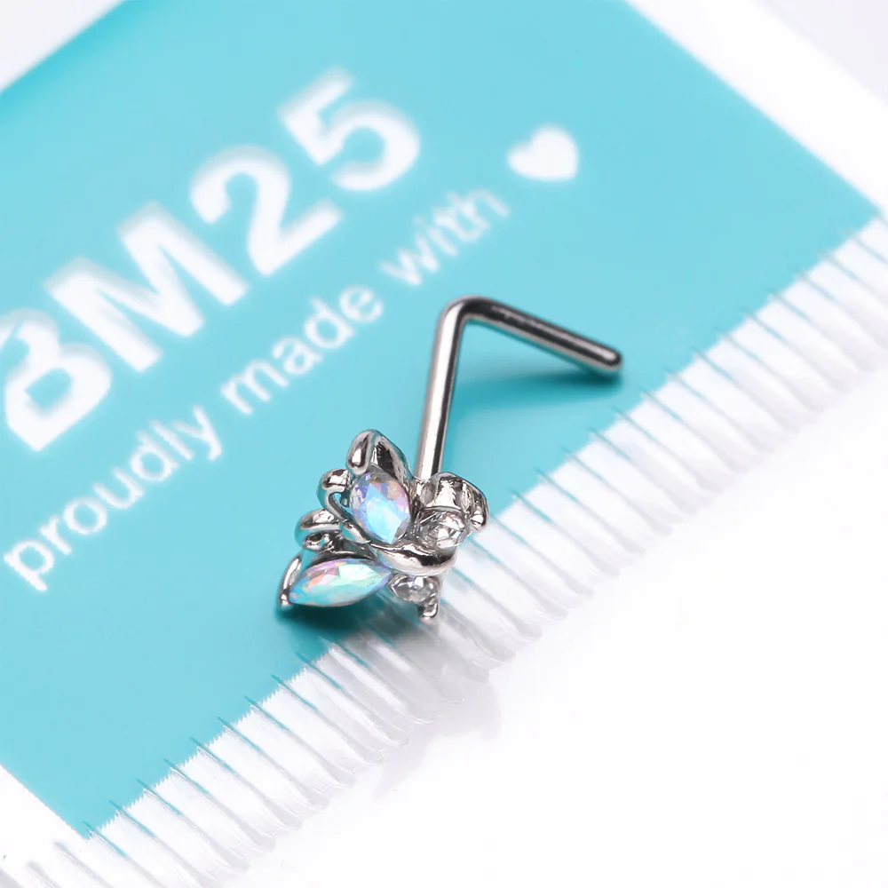 Butterfly Aurora Sparkle L-Shaped Nose Ring - Image 4
