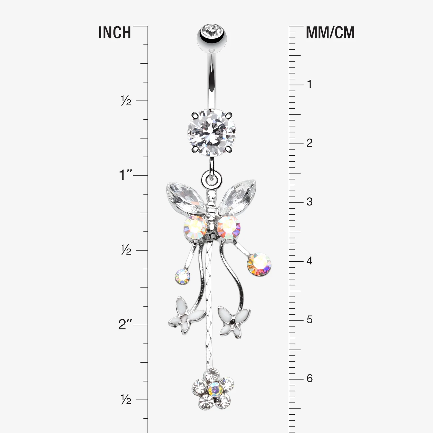 Butterfly Flower Garden Dangle Sparkle Belly Button Ring - Image 2