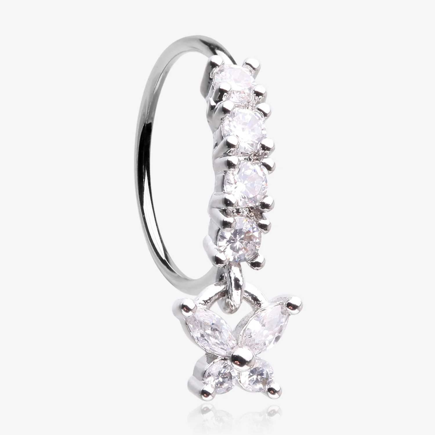 Butterfly Marquise Sparkle Dangle Multi-Gem Lined Bendable Hoop Ring