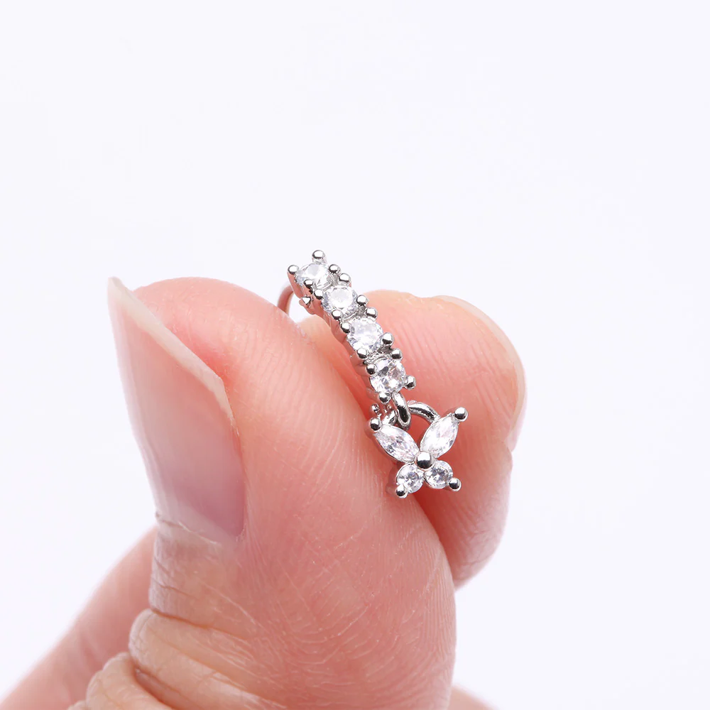 Butterfly Marquise Sparkle Dangle Multi-Gem Lined Bendable Hoop Ring - Image 3