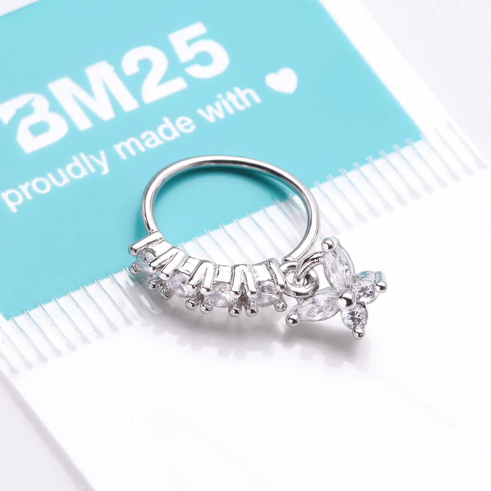 Butterfly Marquise Sparkle Dangle Multi-Gem Lined Bendable Hoop Ring - Image 4