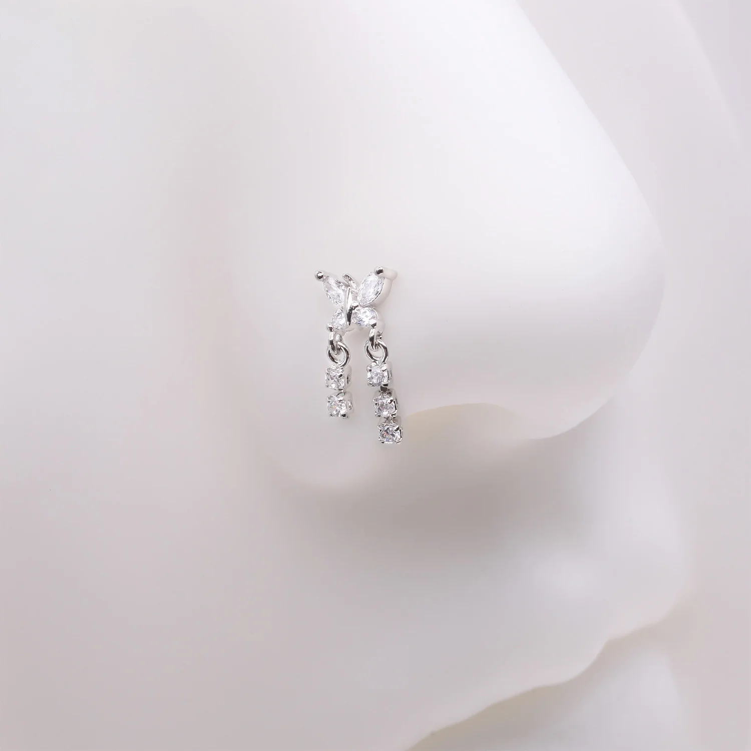 Butterfly Sparkle Dangle Gem Drop L-Shaped Nose Ring - Image 2