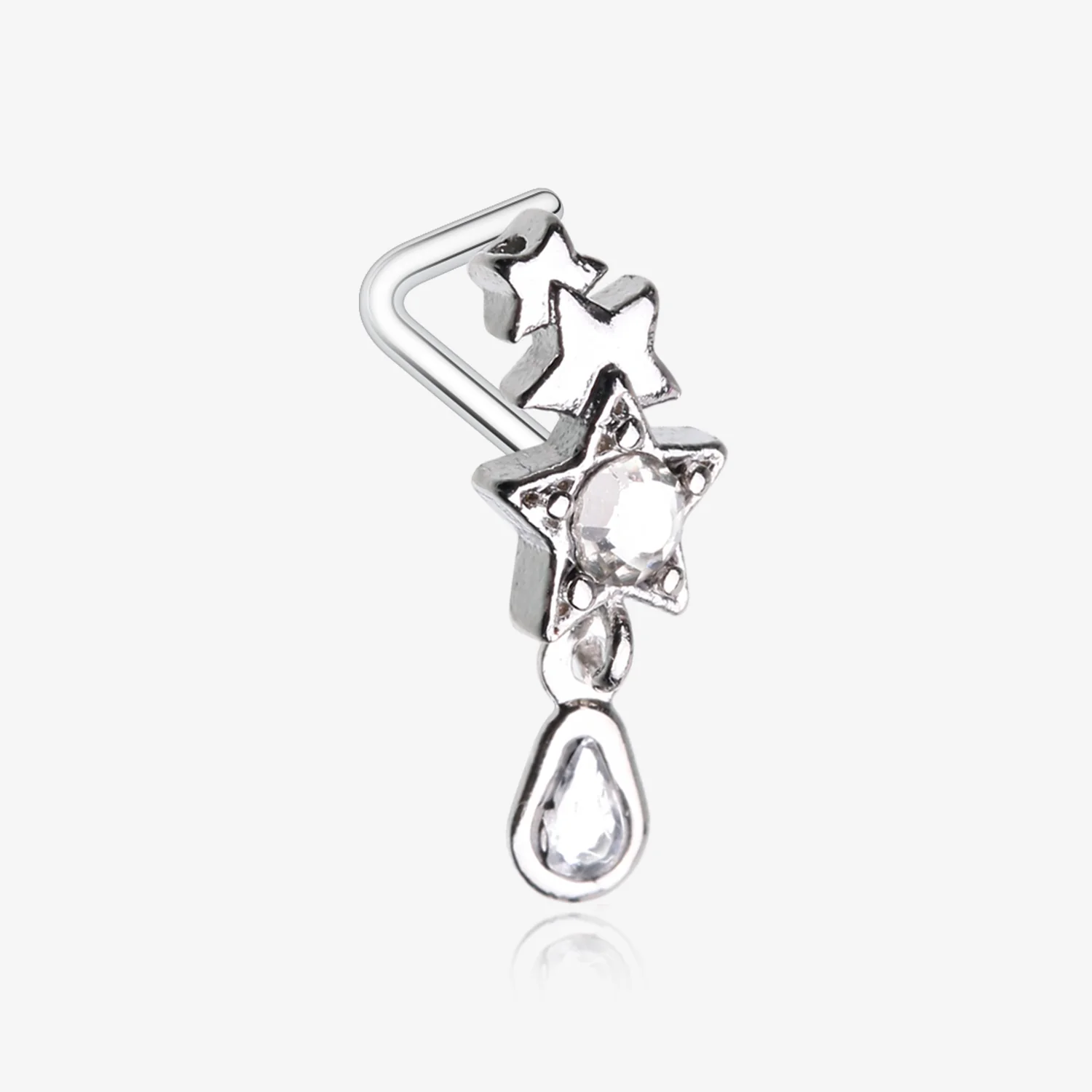 Cascading Shooting Star Sparkle Dangle L-Shaped Nose Ring
