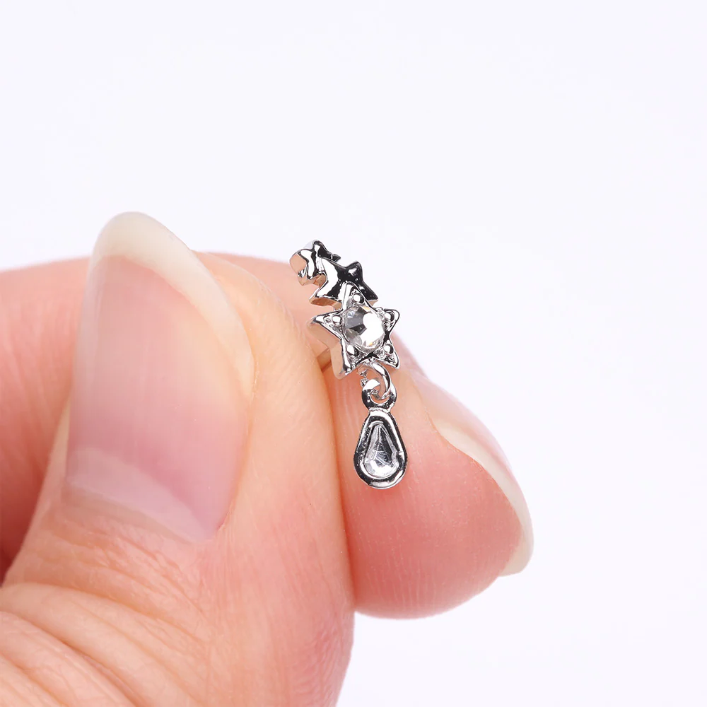 Cascading Shooting Star Sparkle Dangle L-Shaped Nose Ring - Image 3
