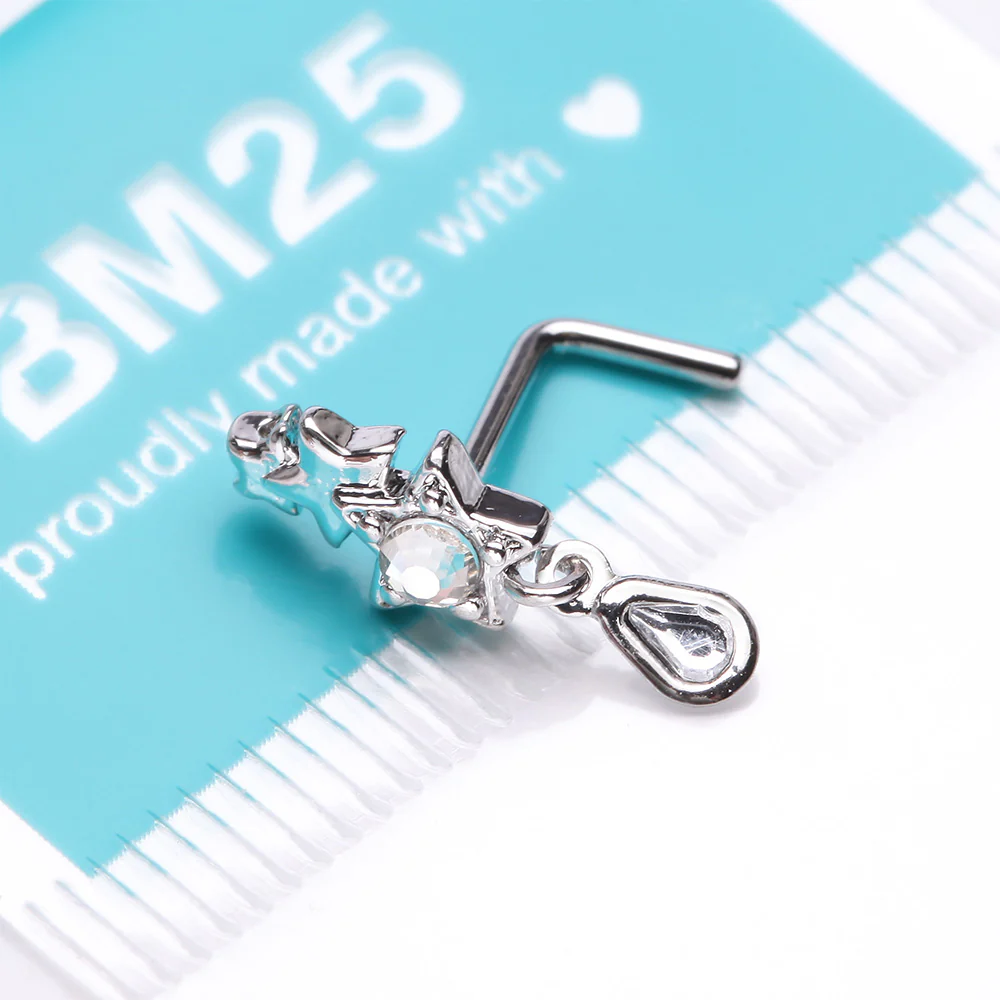 Cascading Shooting Star Sparkle Dangle L-Shaped Nose Ring - Image 4