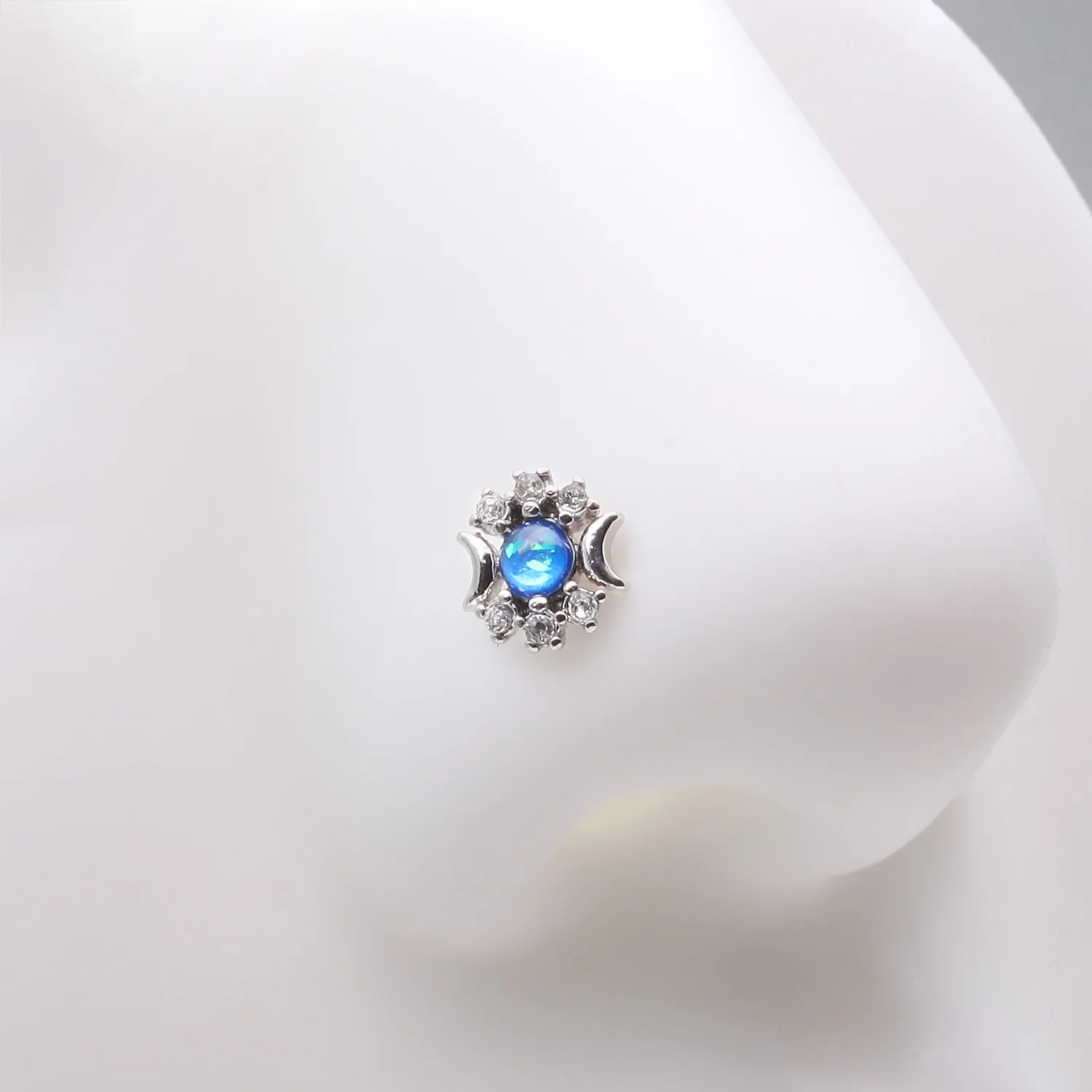 Celestial Opalescent Moon Goddess Sparkle Nose Stud Ring - Image 2