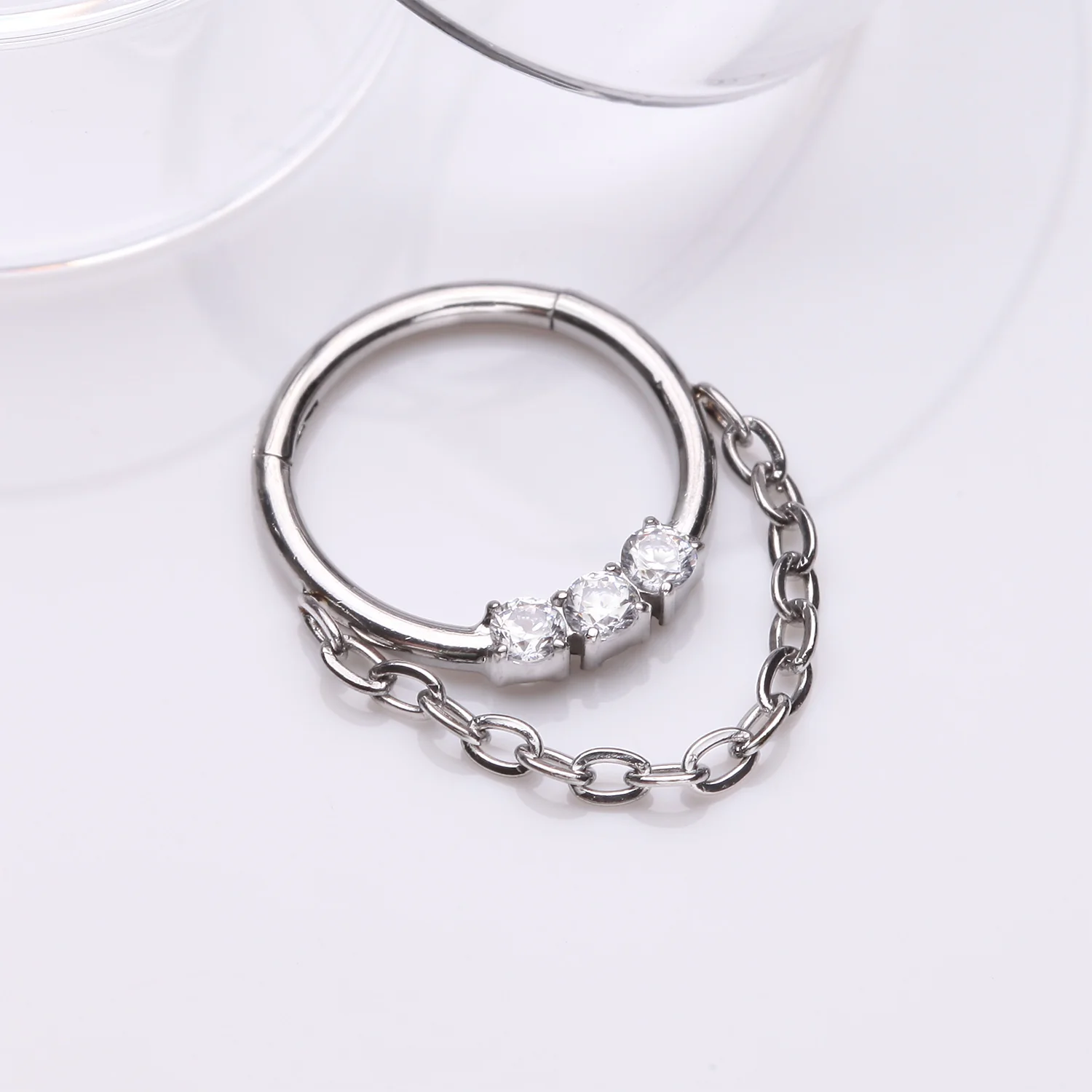 Chained Classic 3 Gem Sparkle Clicker Hoop Ring - Image 2