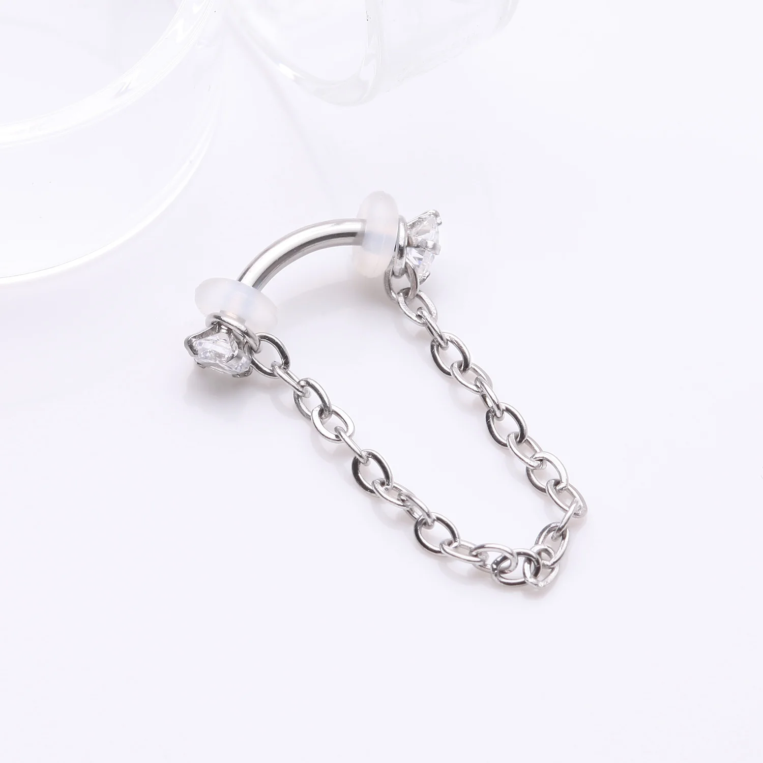 Chained Prong Set Gem Internally Threaded Curved Barbell - Image 2