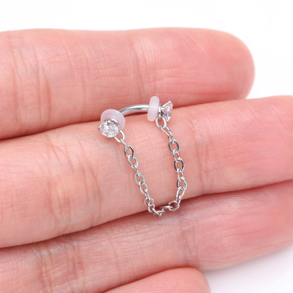 Chained Prong Set Gem Internally Threaded Curved Barbell - Image 3