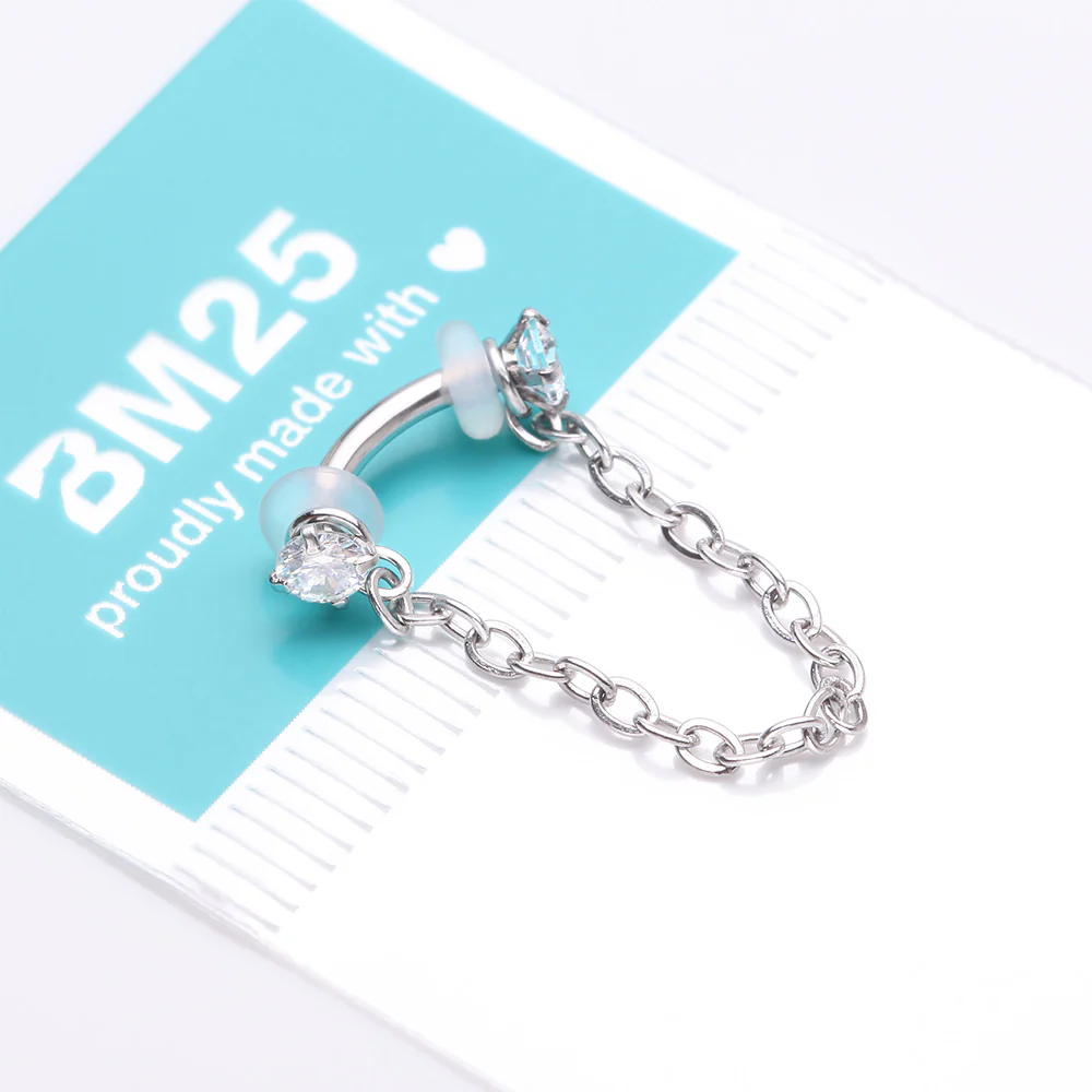 Chained Prong Set Gem Internally Threaded Curved Barbell - Image 4