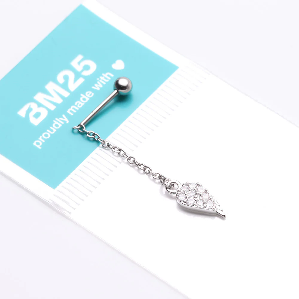 Chained Sparkle Feather Teardrop Dangle Cartilage Barbell Earring - Image 4