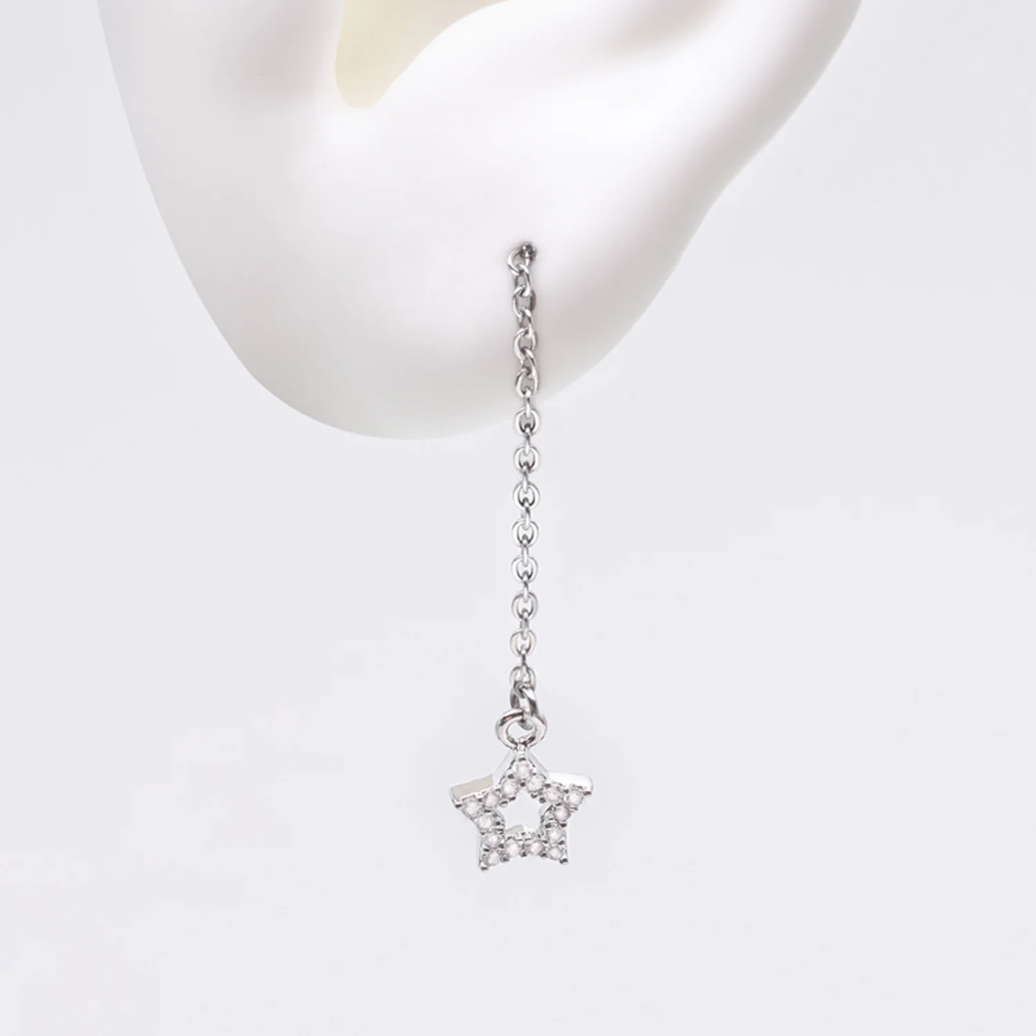 Chained Sparkle Hollow Star Dangle Cartilage Barbell Earring - Image 2