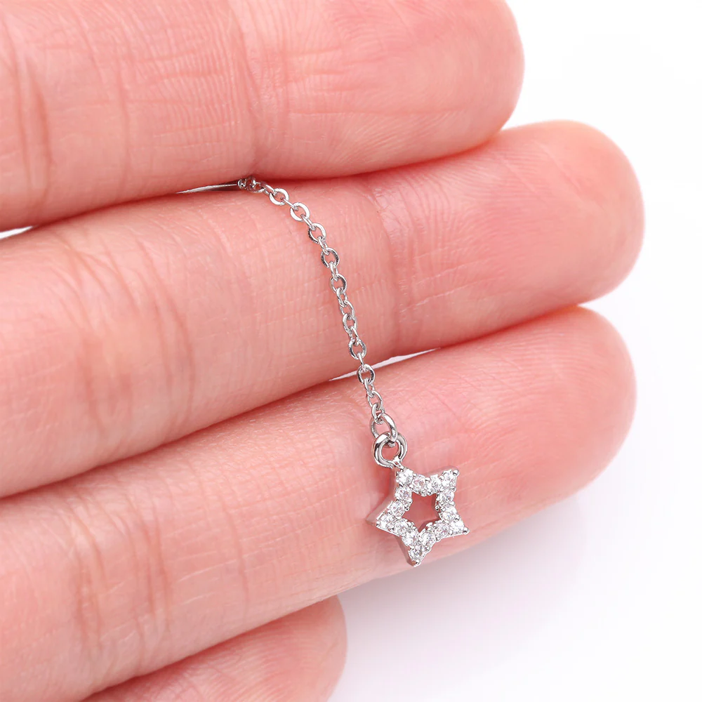 Chained Sparkle Hollow Star Dangle Cartilage Barbell Earring - Image 3