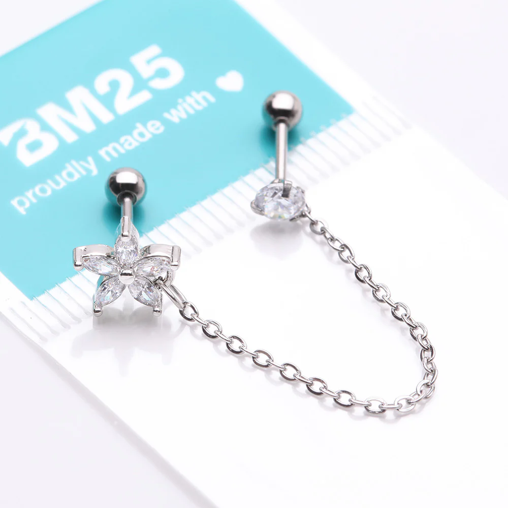 Chainlink Grand Flower Gem Sparkle Cartilage Barbell Stud - Image 4