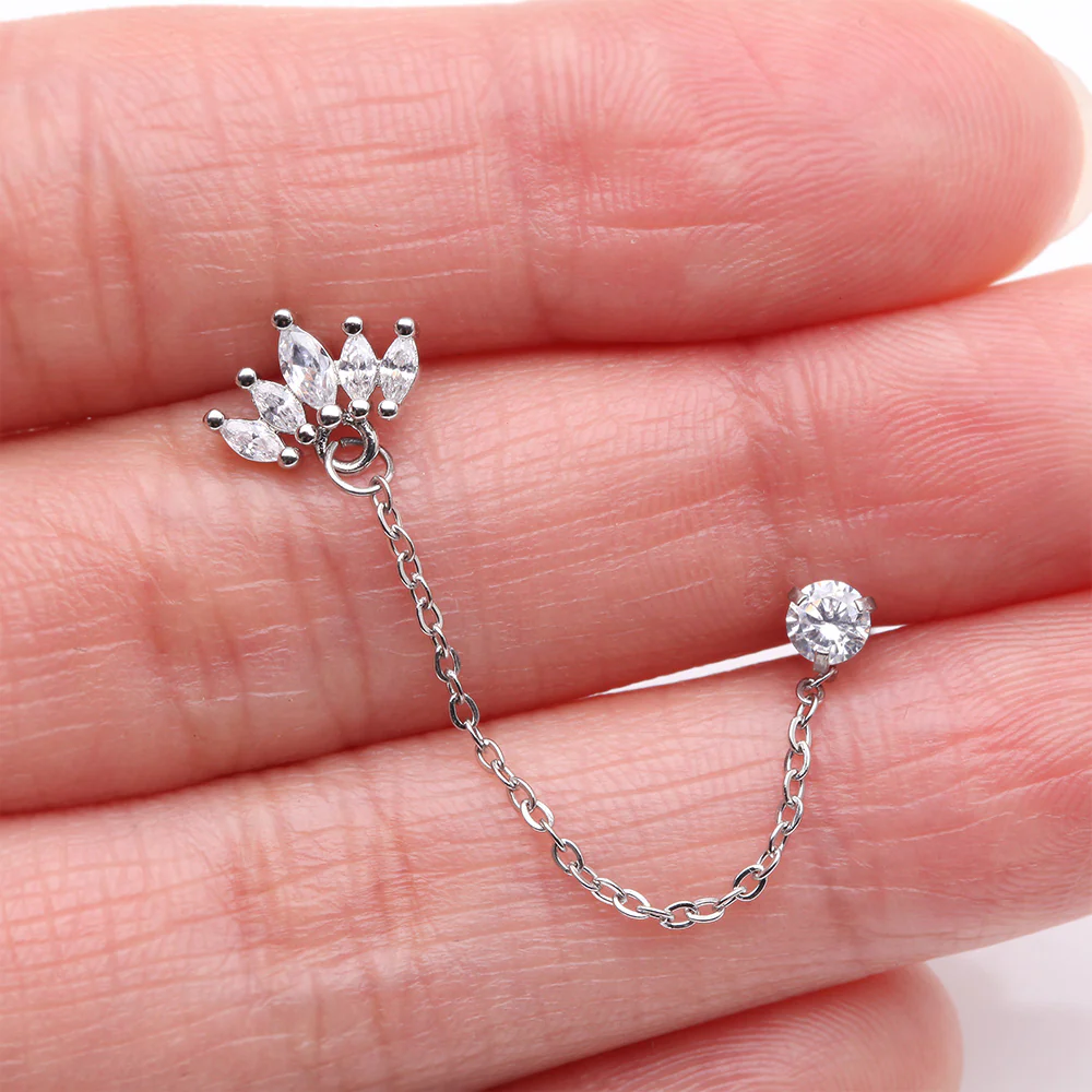 Chainlink Marquise Flower Gem Sparkle Cartilage Barbell Stud - Image 3