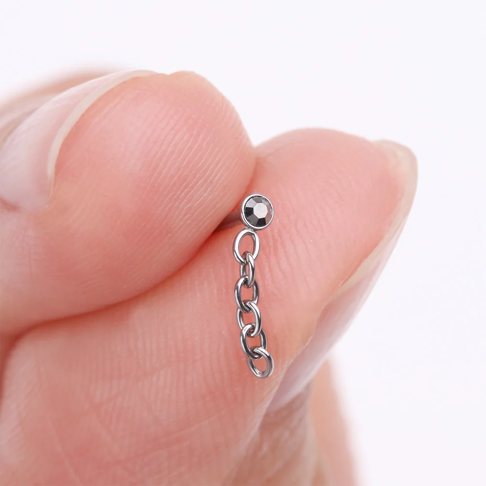 Chainlink Sparkle Dangle L-Shaped Nose Ring - Image 3