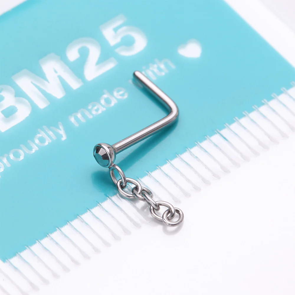 Chainlink Sparkle Dangle L-Shaped Nose Ring - Image 5
