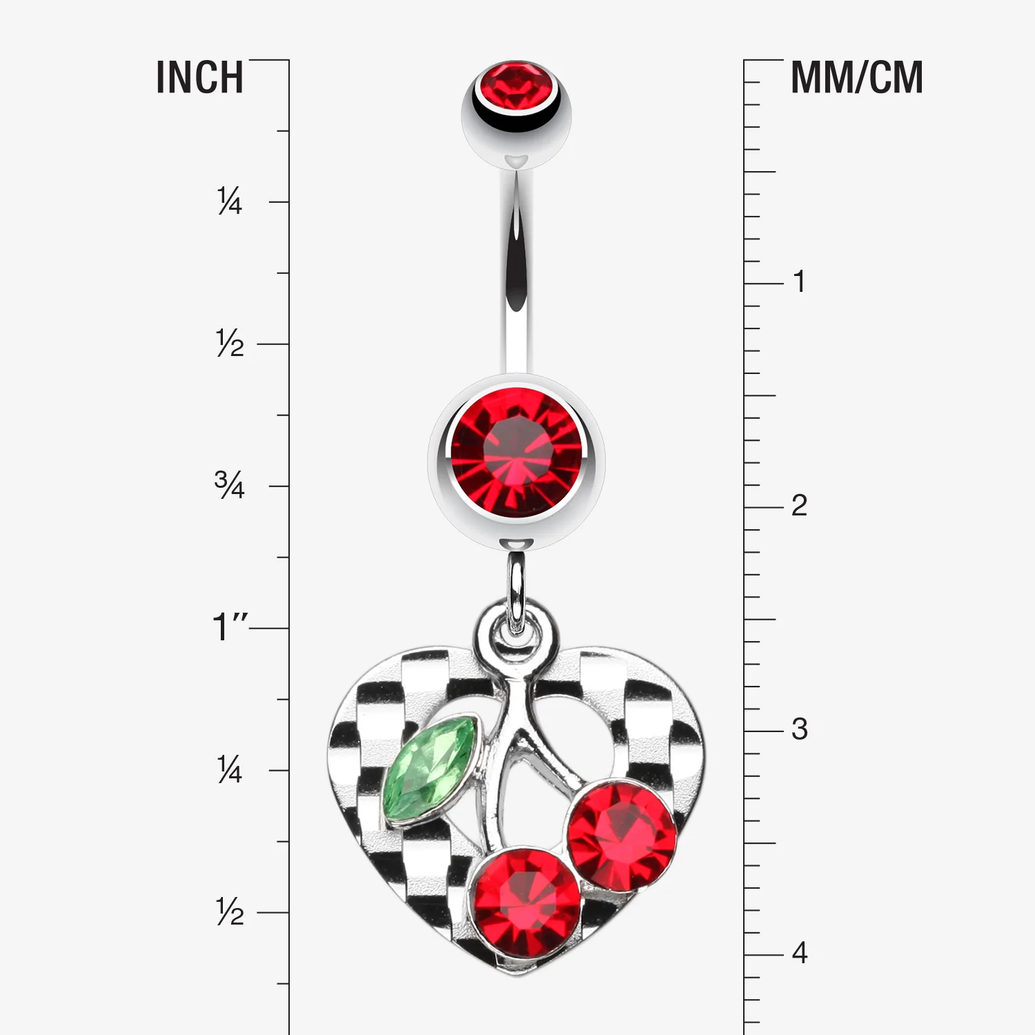 Charming Cherry Heart Belly Ring - Image 2