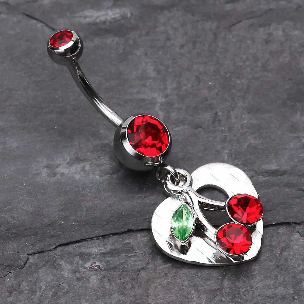 Charming Cherry Heart Belly Ring - Image 3