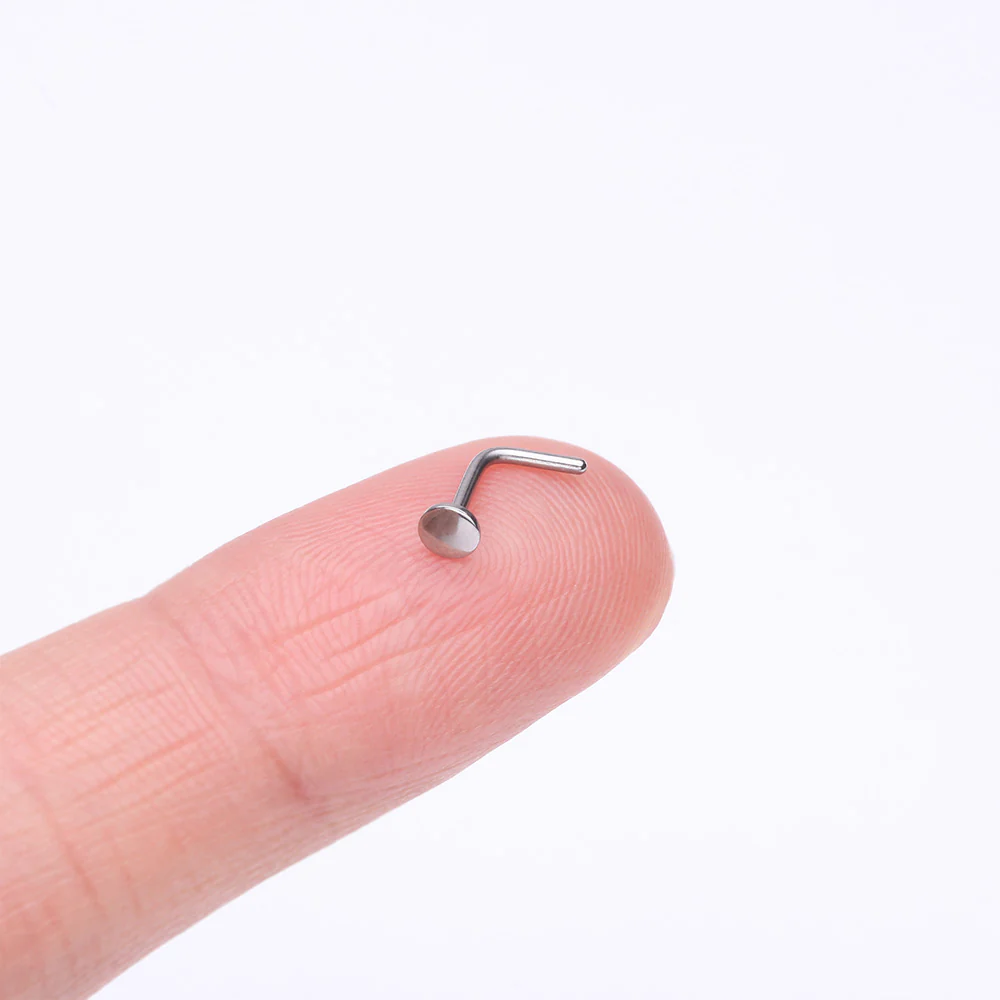 Circle Plate Top Basic Steel L-Shaped Nose Ring - Image 3