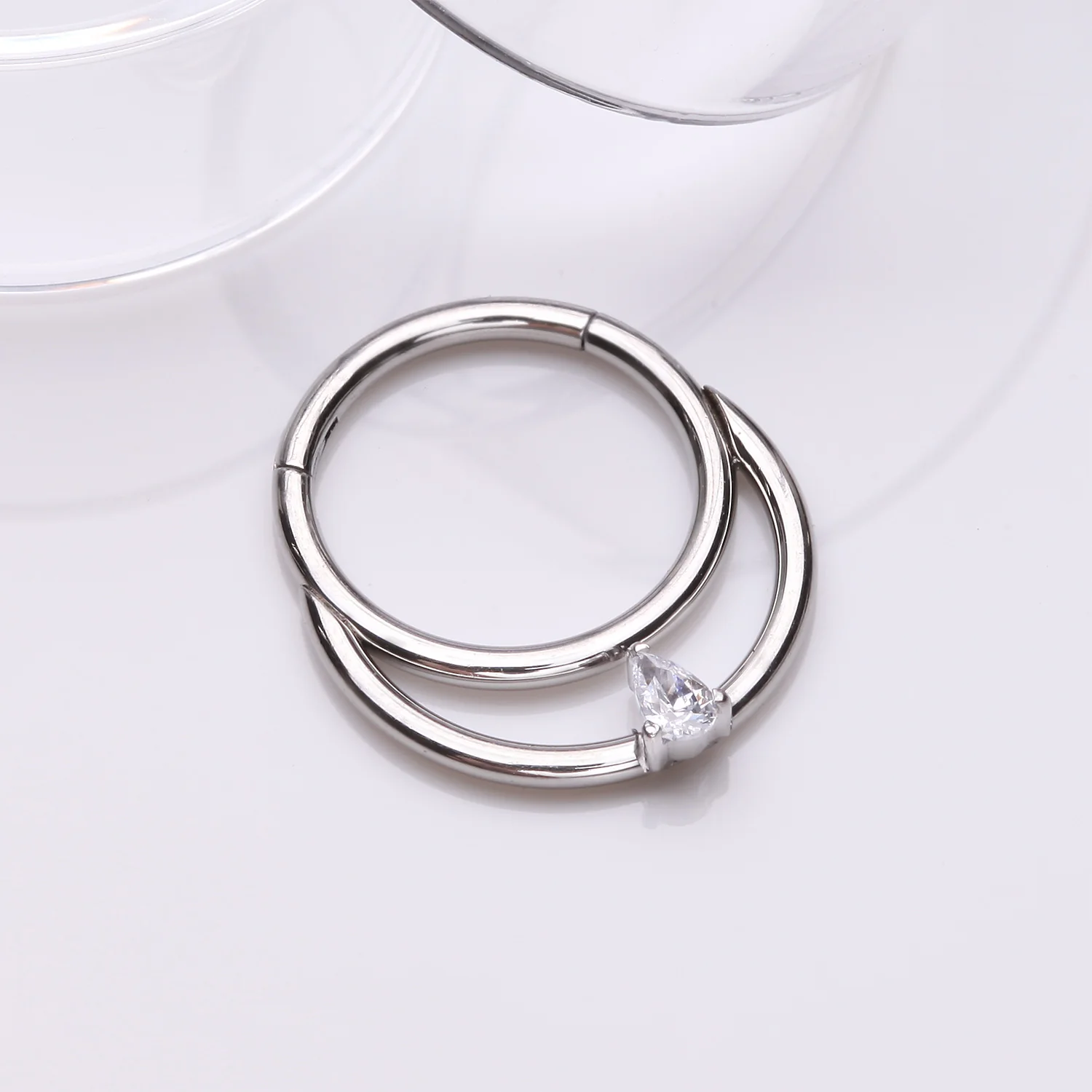 Classic Double Loop Teardrop Sparkle Clicker Hoop Ring - Image 2