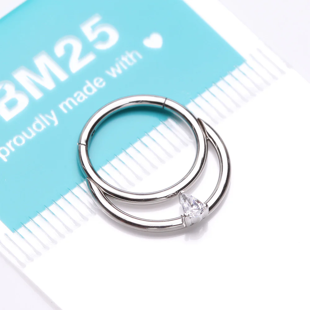 Classic Double Loop Teardrop Sparkle Clicker Hoop Ring - Image 4