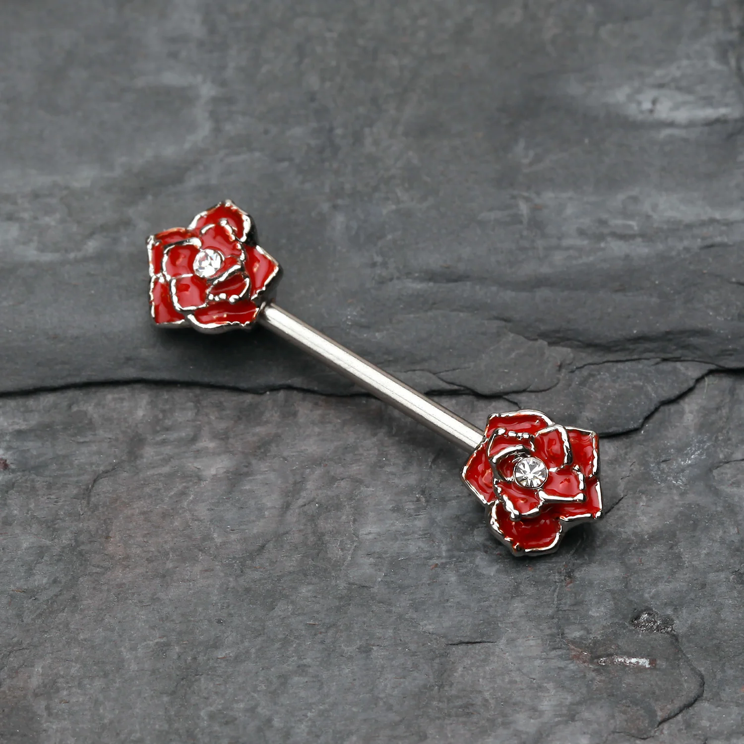 A Pair of Classic Rose Sparkle Nipple Barbell Ring - Image 2