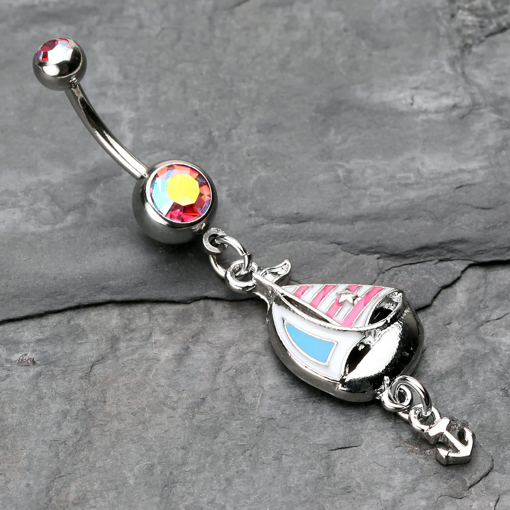 Classic Sail Boat Anchor Dangle Belly Button Ring - Image 3