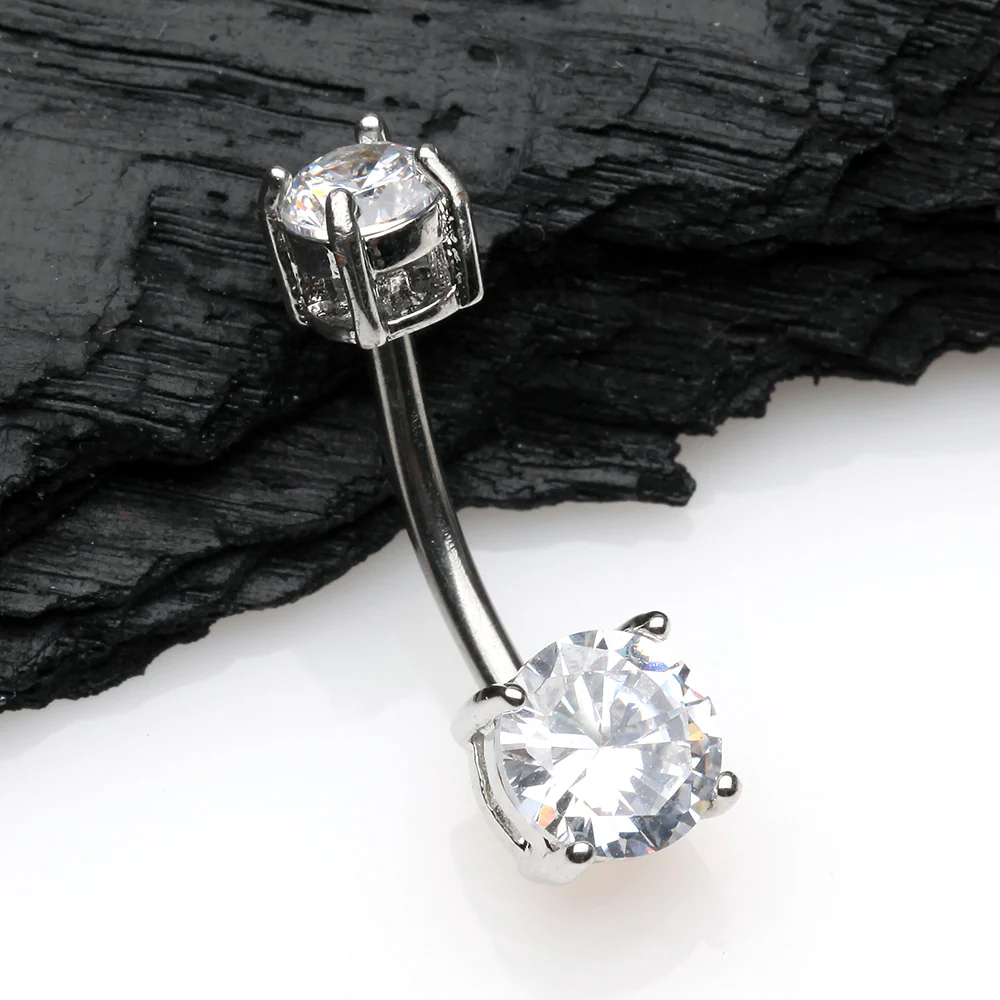Classic Sparkle Gem Prong Set Internally Threaded Belly Button Ring - Image 3