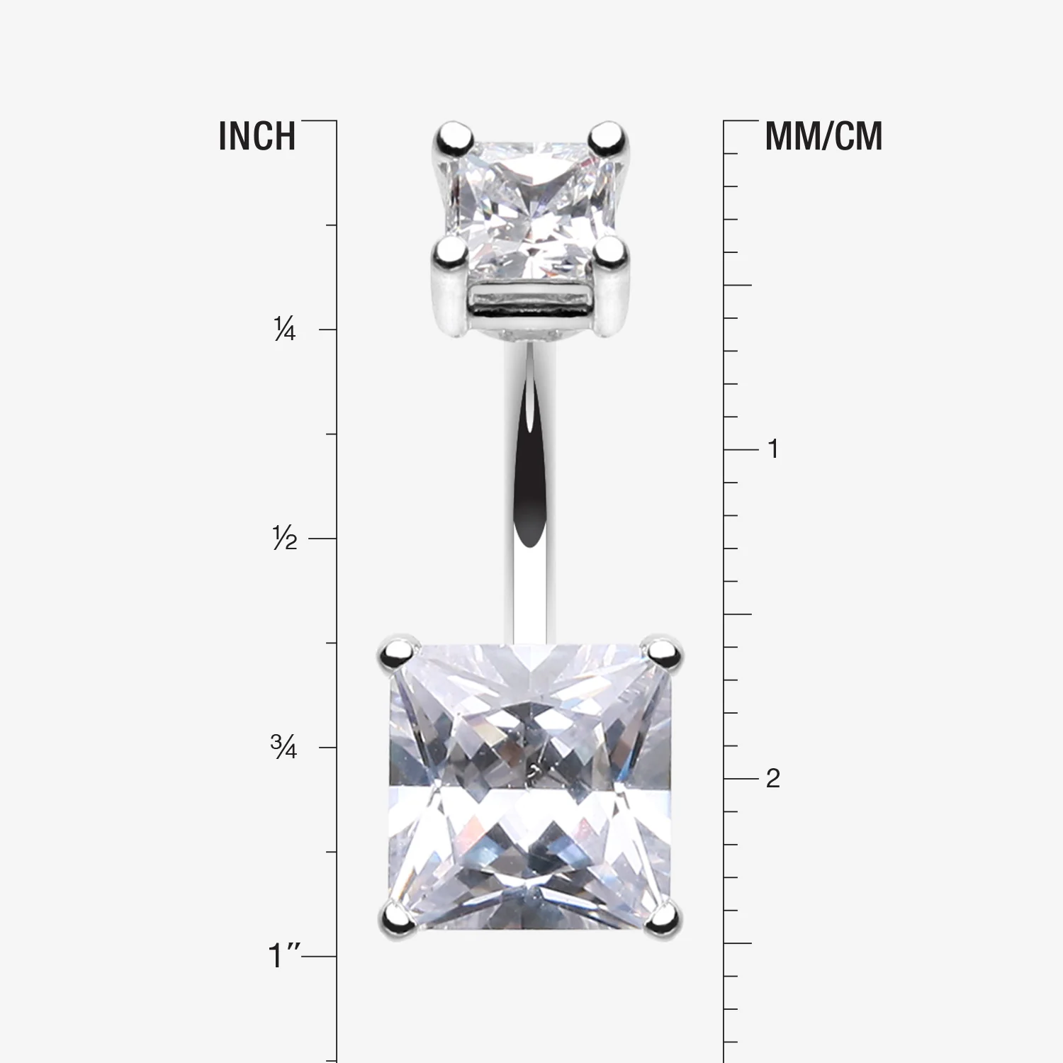 Classic Square Prong Set Gem Belly Button Ring - Image 2