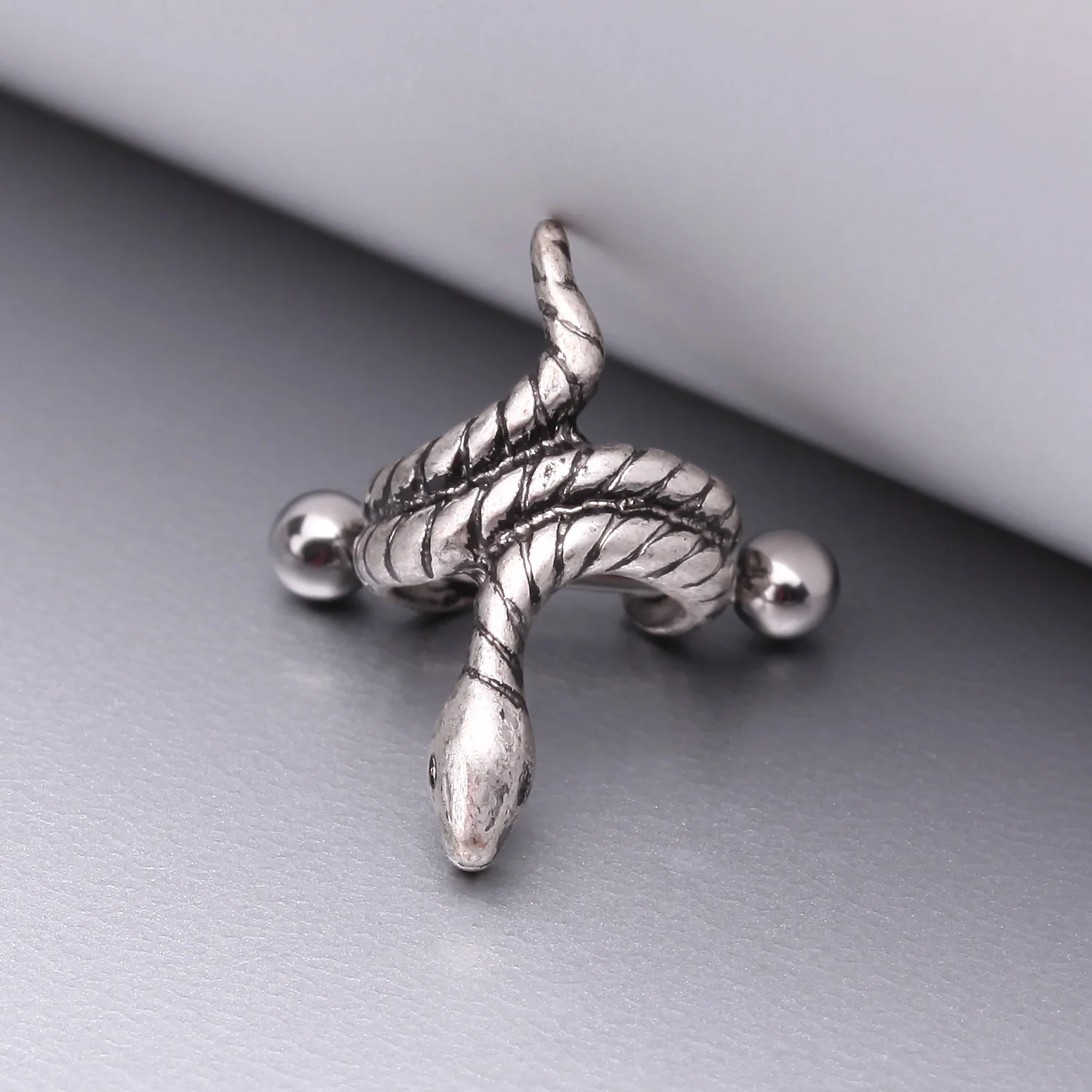 Coiled Serpent Snake Steel Cartilage Helix Cuff Earring - Image 2