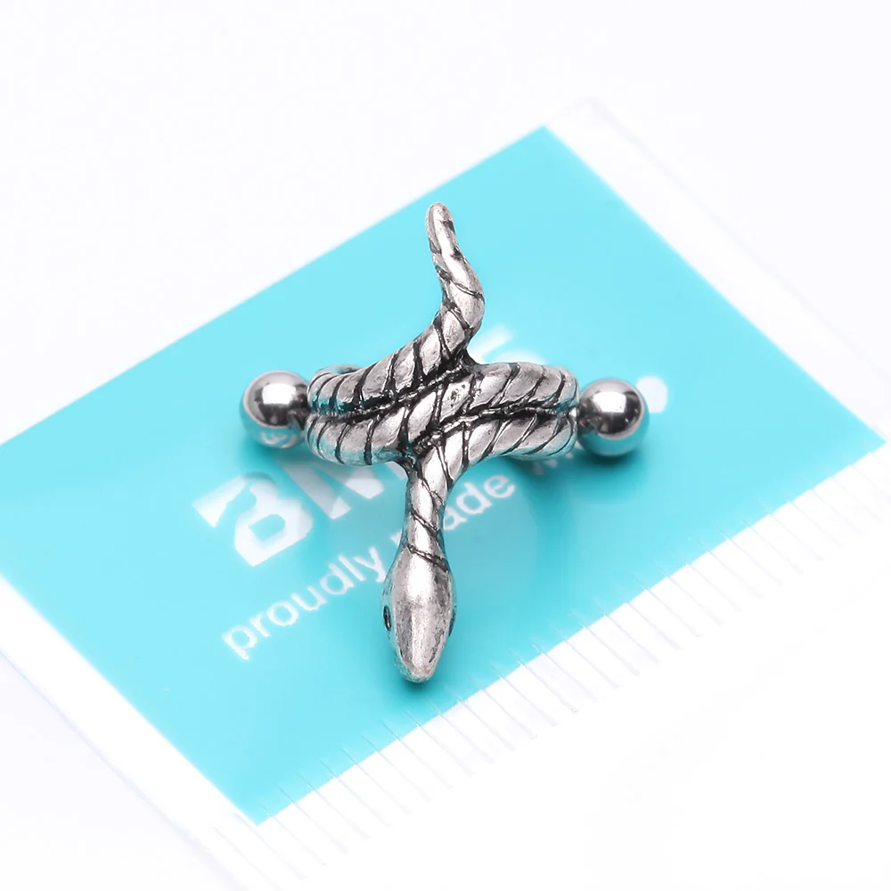 Coiled Serpent Snake Steel Cartilage Helix Cuff Earring - Image 4