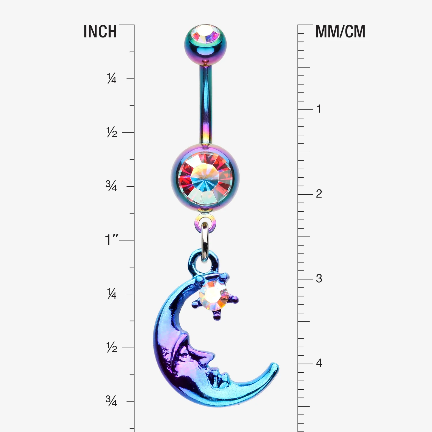 Colorline Blurple Sleeping Crescent Moon Star Sparkle Belly Button Ring - Image 2