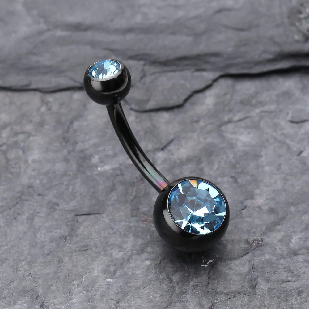 Colorline Double Gem Ball Steel Belly Button Ring - Image 3