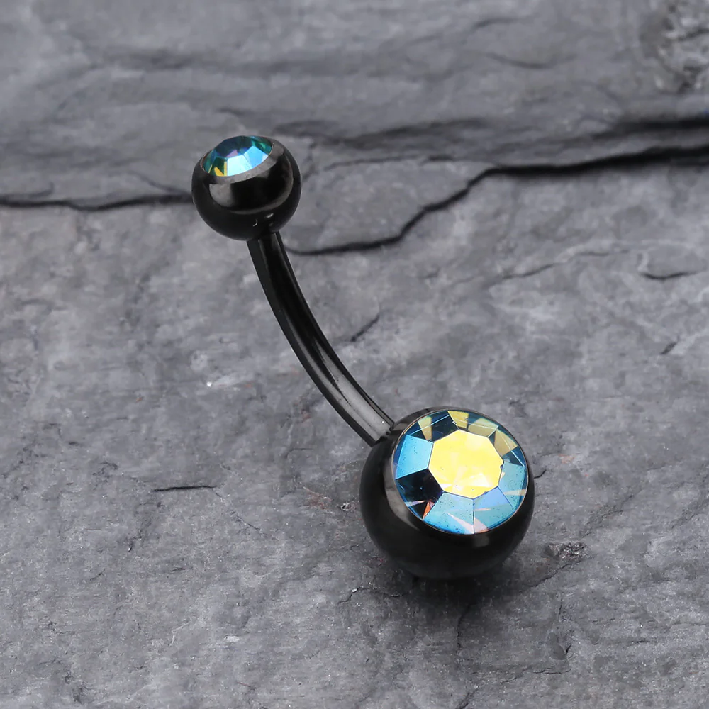 Colorline Double Gem Ball Steel Belly Button Ring - Image 3