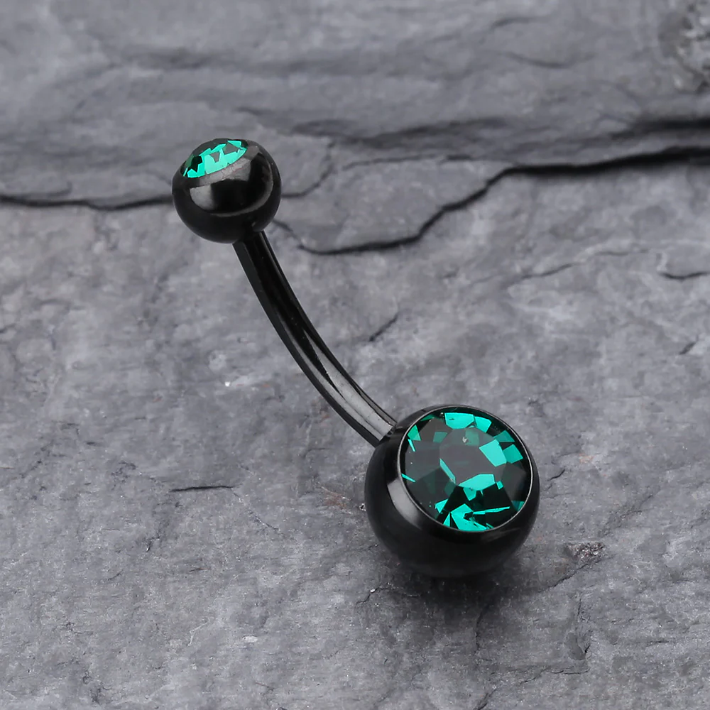 Colorline Double Gem Ball Steel Belly Button Ring - Image 3