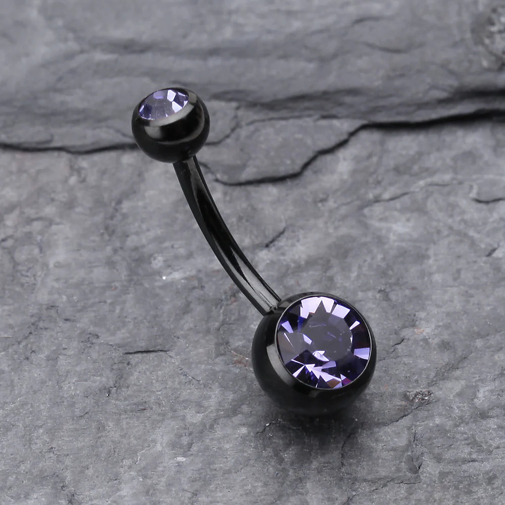 Colorline Double Gem Ball Steel Belly Button Ring - Image 3