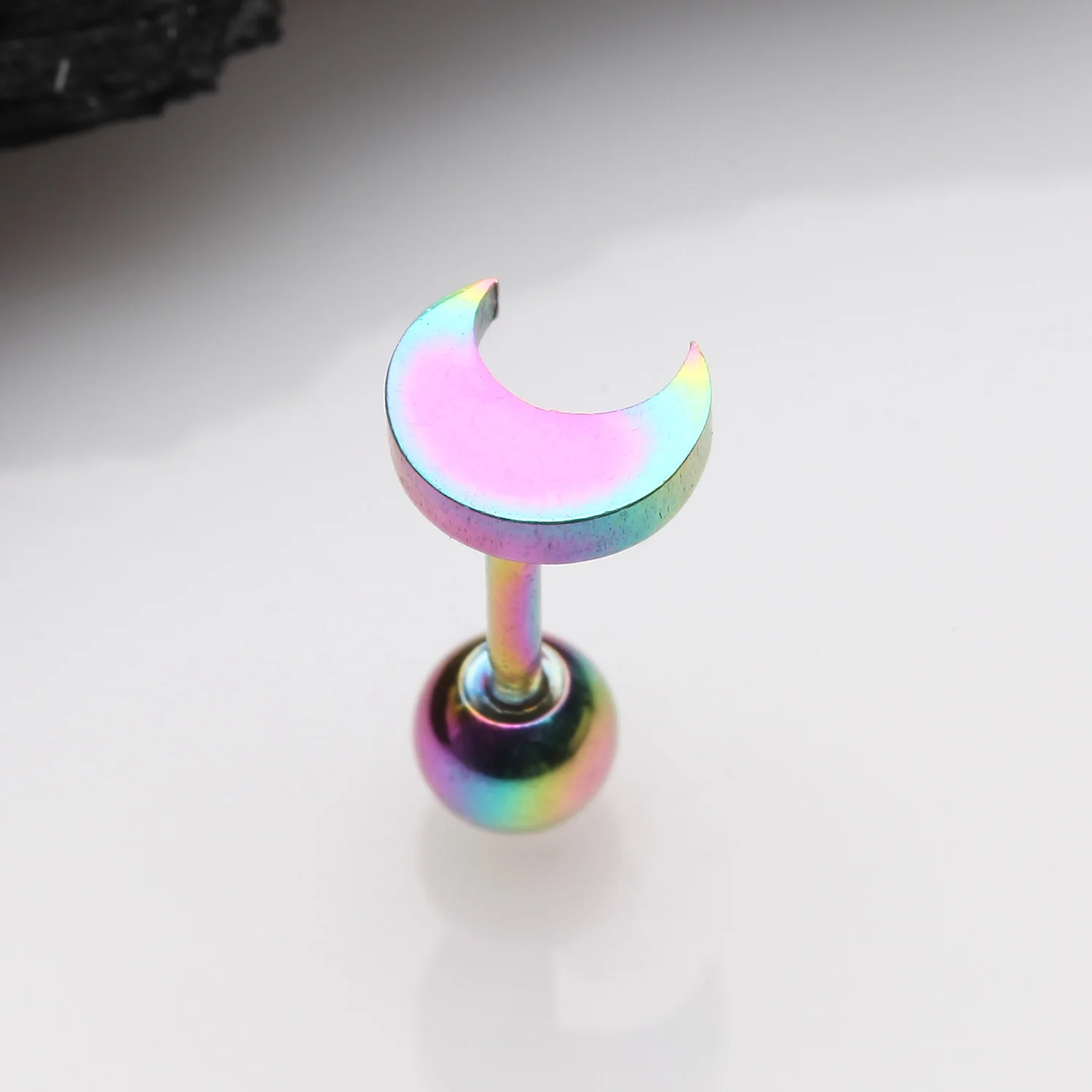 Colorline Flat Crescent Moon Top Cartilage Tragus Barbell Earring - Image 2
